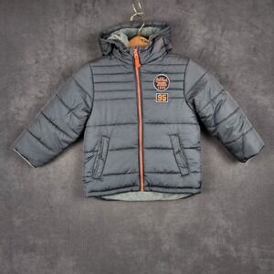 OshKosh B'gosh Boys Puffer Jacket Size 6 Dark Gray Orange Full Zip Hooded Winter